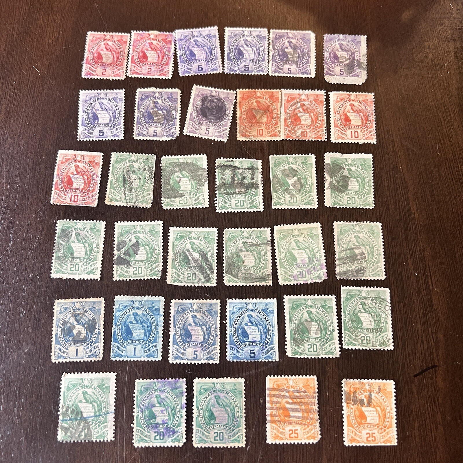 1886-1893 GUATEMALA BIRDS INVESTOR LOT OF 35 STAMPS