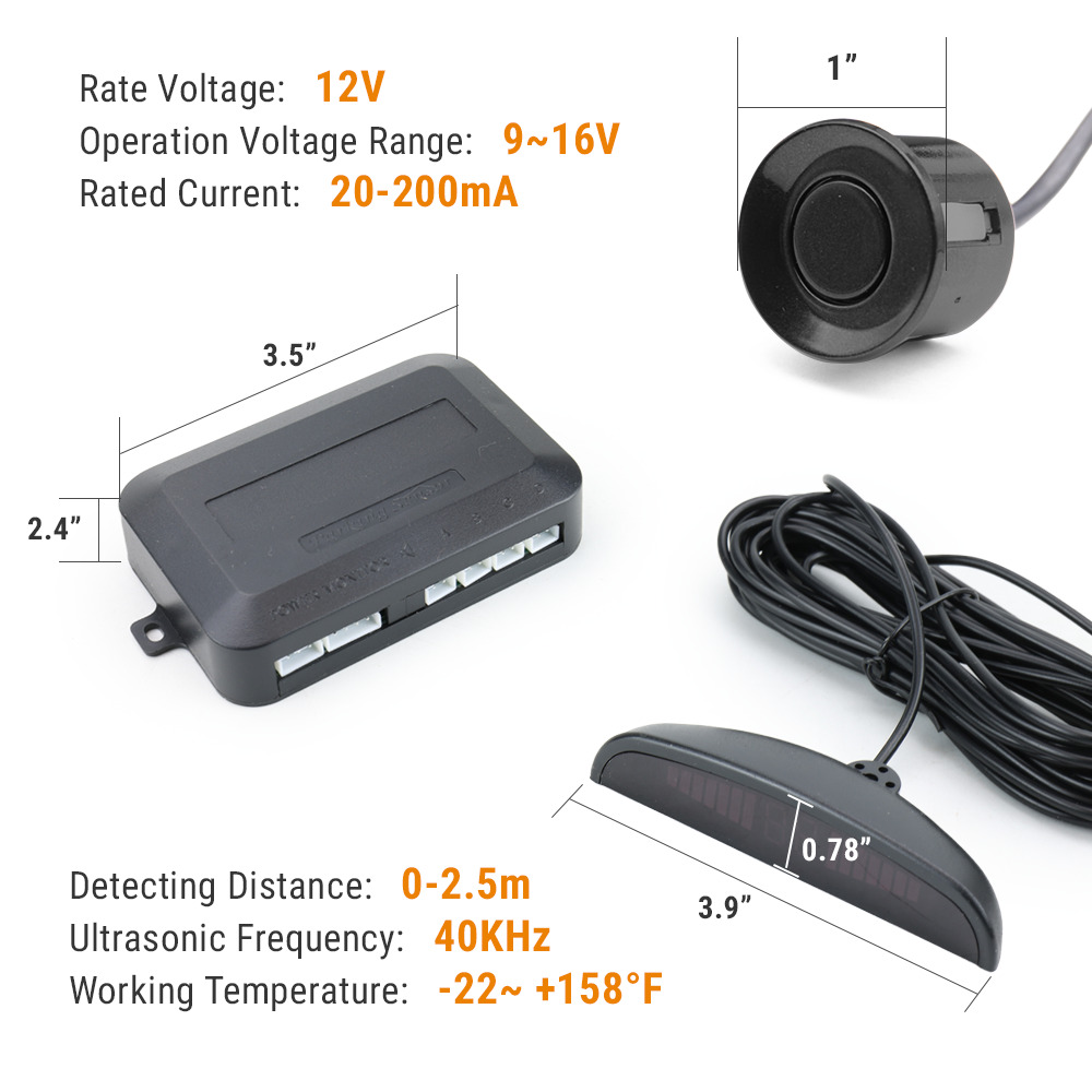 Kit de sensor de marcha atrás MINKUROW 4 sensores negros Sistema de  estacionamiento automático Pantalla LED