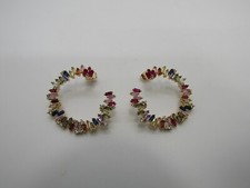 14K GOLD PLATED HOOP EARRING W/ POST MULTICOLOR CZ BAGUETTE  ROUND WHITE CZ SE2