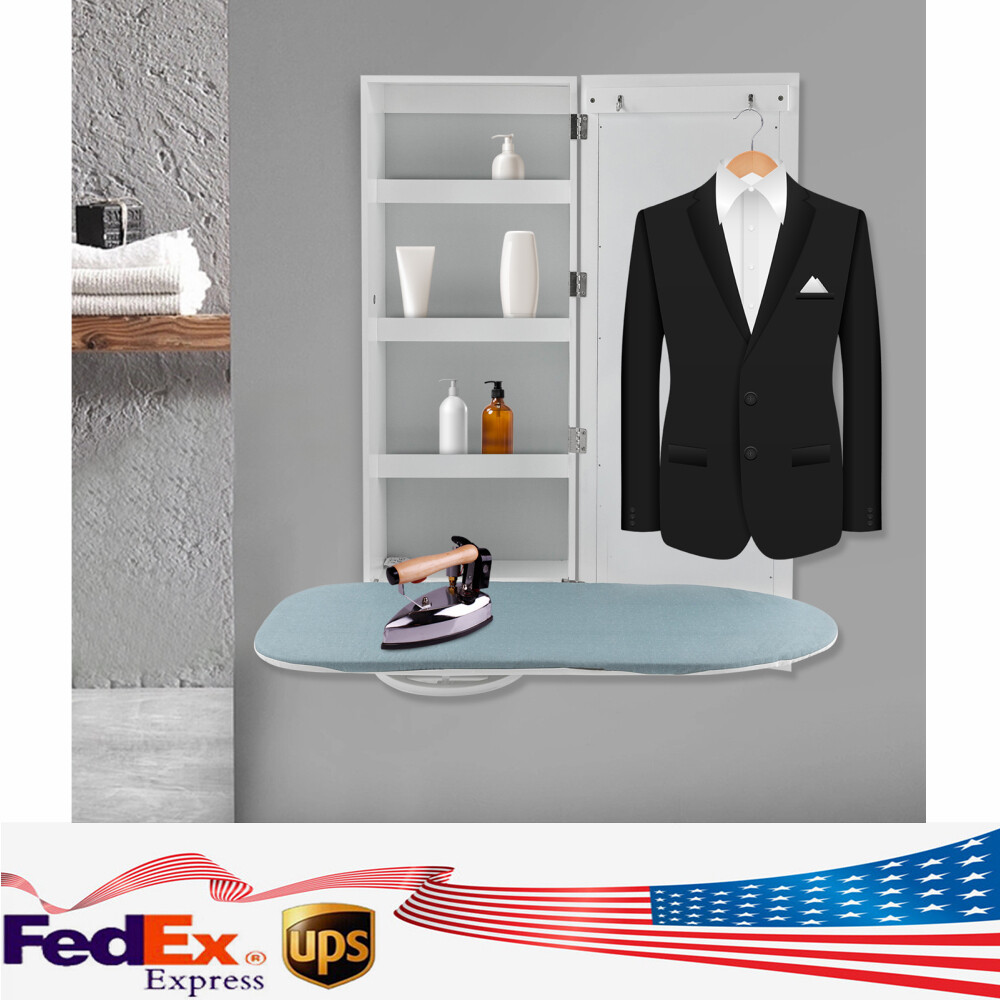 Modern Foldable Wall Mount Ironing Board Cabinet Built in Swivel Board w/Mirror-image
