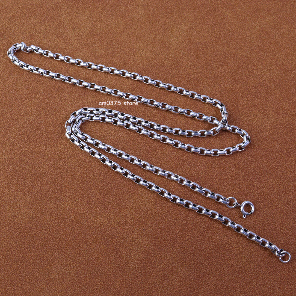 小物 silver circle chain Real S925 Sterling Silver Necklace Women Men 3.2mm Square