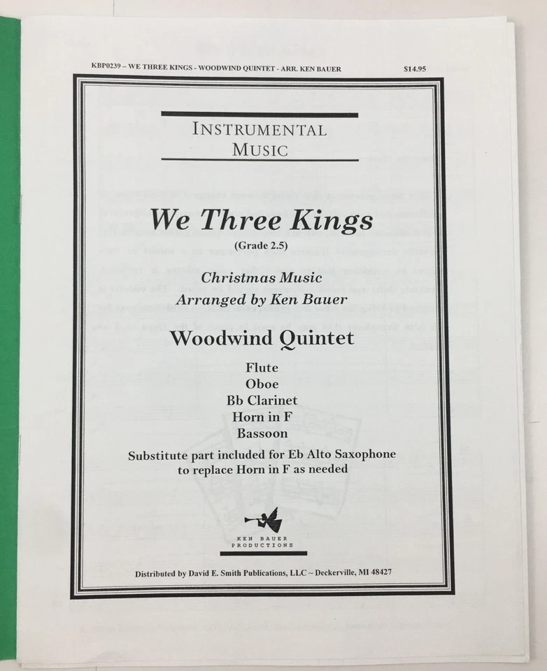 We Three Kings Woodwind Quintet Sheet Music Christmas Grade 2.5 by Ken Bauer - Image 2 of 4