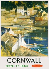 Vintage Railway Poster Cornwall Cornish Quayside Village Seaside ART PRINT A3 A4