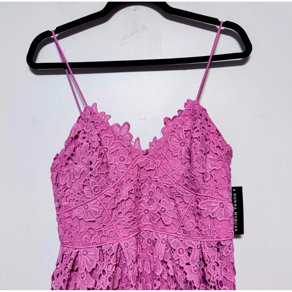 Vestido Midi Donna Morgan Rosa Crochet Encaje Talla 8 Y2K Romántico Coqueta Cóctel Foto 2 de 4