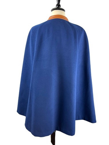 VTG Heritage Royal Blue Wool Blend & Vegan Leather Cape OverCoat, Unisex Size 2X - Picture 9 of 17