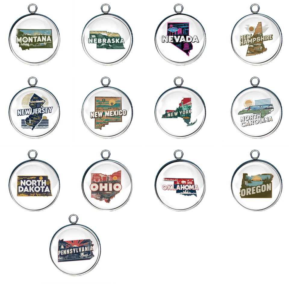 Dijes retro de cabujón de vidrio de 50 estados, dijes para hacer joyas Foto 3 de 4