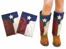 Texas Flag Western Women Boots Cover Toppers Pair Long Faux Leather Slip On