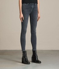 AllSaints Skinny Jeans Eve Raven Black Dark Grey Stretch Denim SZ 25 NWT 178