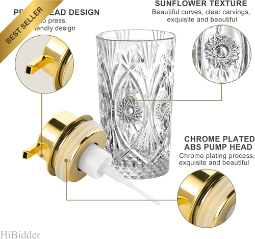 Glass Soap Dispenser Gold Pump Bathroom Kitchen Decor Clear - Picture 2 of 12
