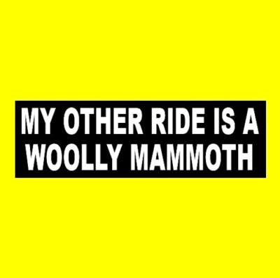 Funny ''MY OTHER RIDE IS A WOOLLY MAMMOTH'' prehistoric elephant BUMPER STICKER