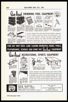 1970 Sun-Aired Bag Co-swimming pool equip Sunland CA-Vintage trade  print ad