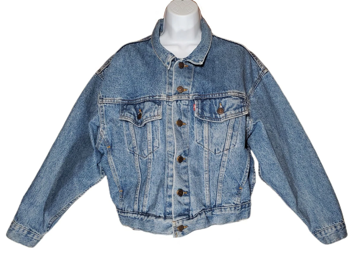 Vintage 70598 Levi Strauss Co Embroidered Denim Jacket Made USA Small Medium