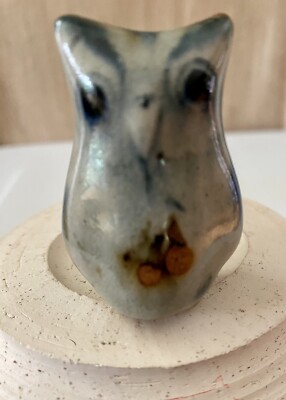 Vintage Tonal Owl Mexican Pottery Colors in Blue and Brown, App 2 Tall Owl