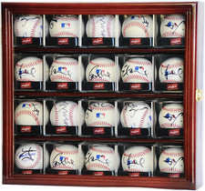 20 Baseball Display Case Acrylic Cubes Wood MLB Autograph Ball Rack Wall Cabinet