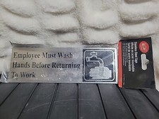  ONE 9" x 3" EMPLOYEES MUST WASH HANDS SIGN SELF-ADHESIVE, STAINLESS STEEL