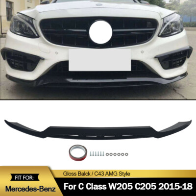 For 2015-2018 Mercedes-Benz C Class W205 C43 Style Front Bumper Lip Gloss Black