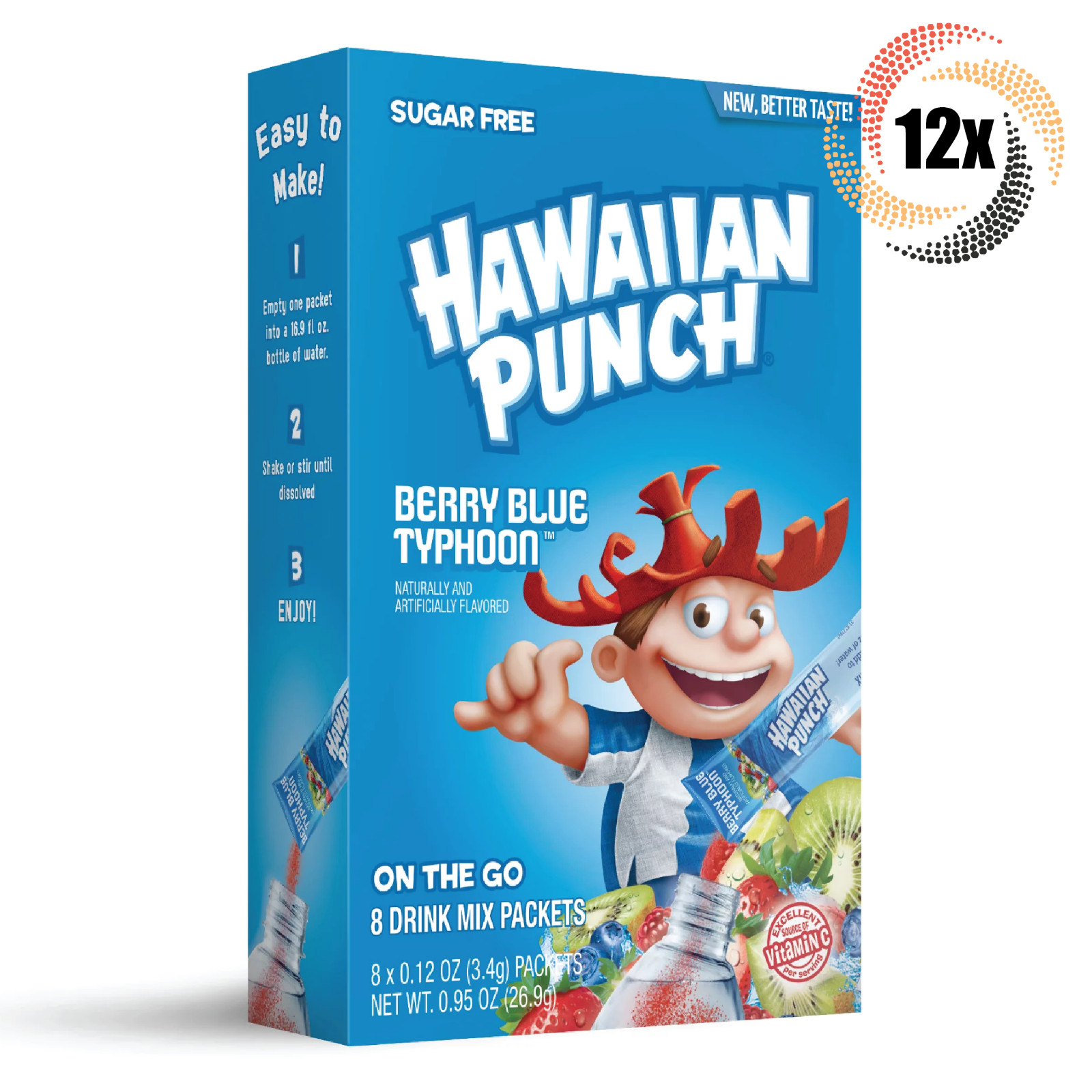 12 упаковок смеси для напитков Hawaiian Punch Berry Blue Typhoon | по 8 порций в каждой |95 унций