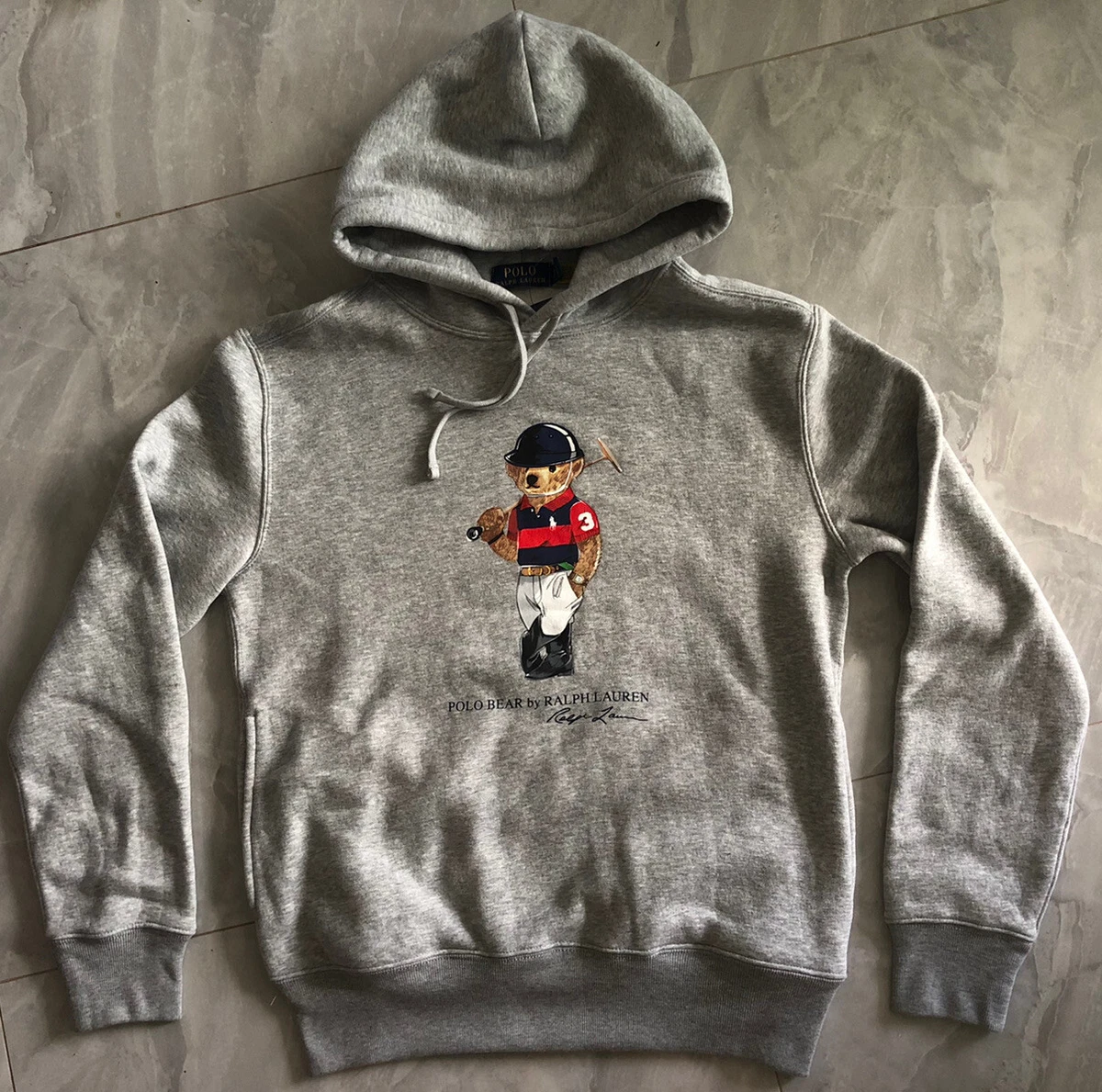 POLO RALPH LAUREN Big & Tall Grey Rugby Kicker Polo Bear Hoodie Size 3XB NWT