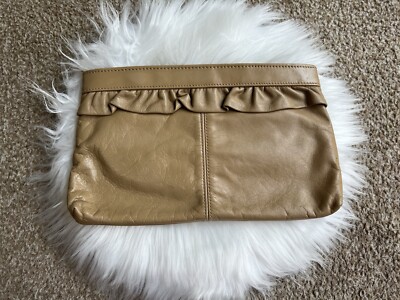 Leather Clutch Purse Sachet Khaki Small Zipper Closure Inside Pocket Phone Money
