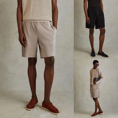 REISS Herren Milos Plisse Shorts Designer Gummibund Relaxed Loose Fit