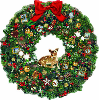 Festlicher Wildkranz ausgeschnitten Adventskalender Barbara Behr 29,7 cm quer