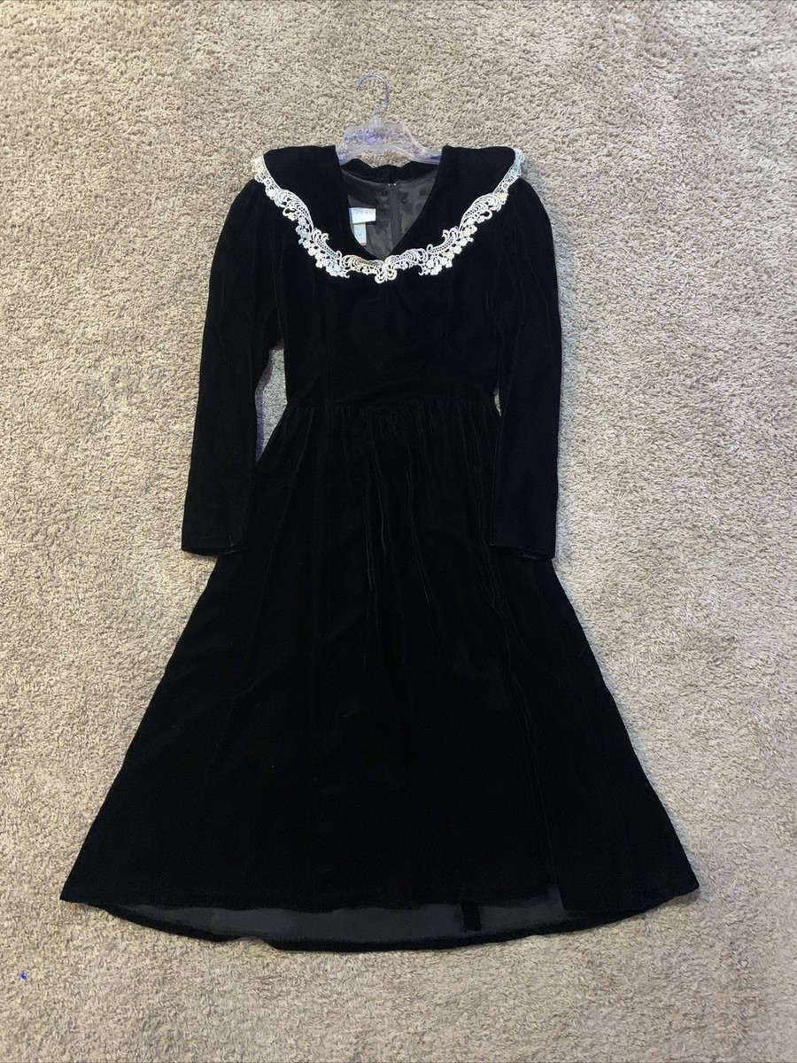 Robe De Noël Jessica McClintock Gunne Sax - Velours Vert Et Noir - Taille 12 - Occasion Très Bon État
