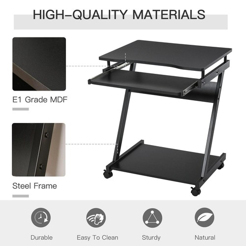 HOMCOM Movable Computer Desk with 4 Moving Wheels Sliding Keyboard Tray Black - Picture 9 of 12