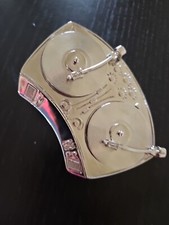 DJ Music Turntable Metal Belt Buckle, Silver By Rock REBEL Records Spin