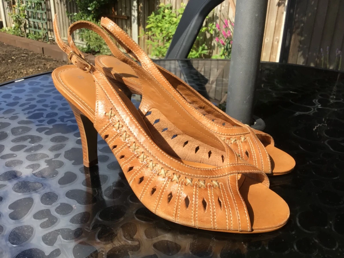 Lili Tan Leather Peeptoe Strap Shoes Size 6 eBay