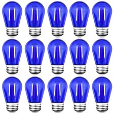 15 Pack S14 LED String Light Bulbs, Shatterproof 2 Watt Blue Bulbs for Outdoo...
