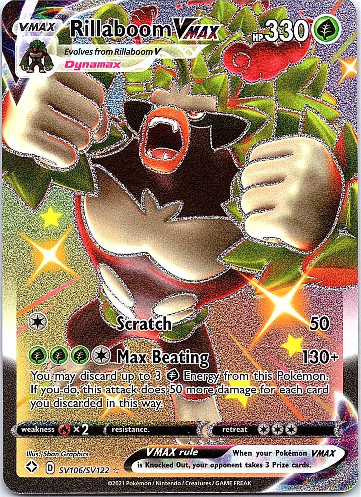 Rillaboom VMAX Shiny Holo Rare Shining Fates: Shiny Vault SV106/SV122 NM