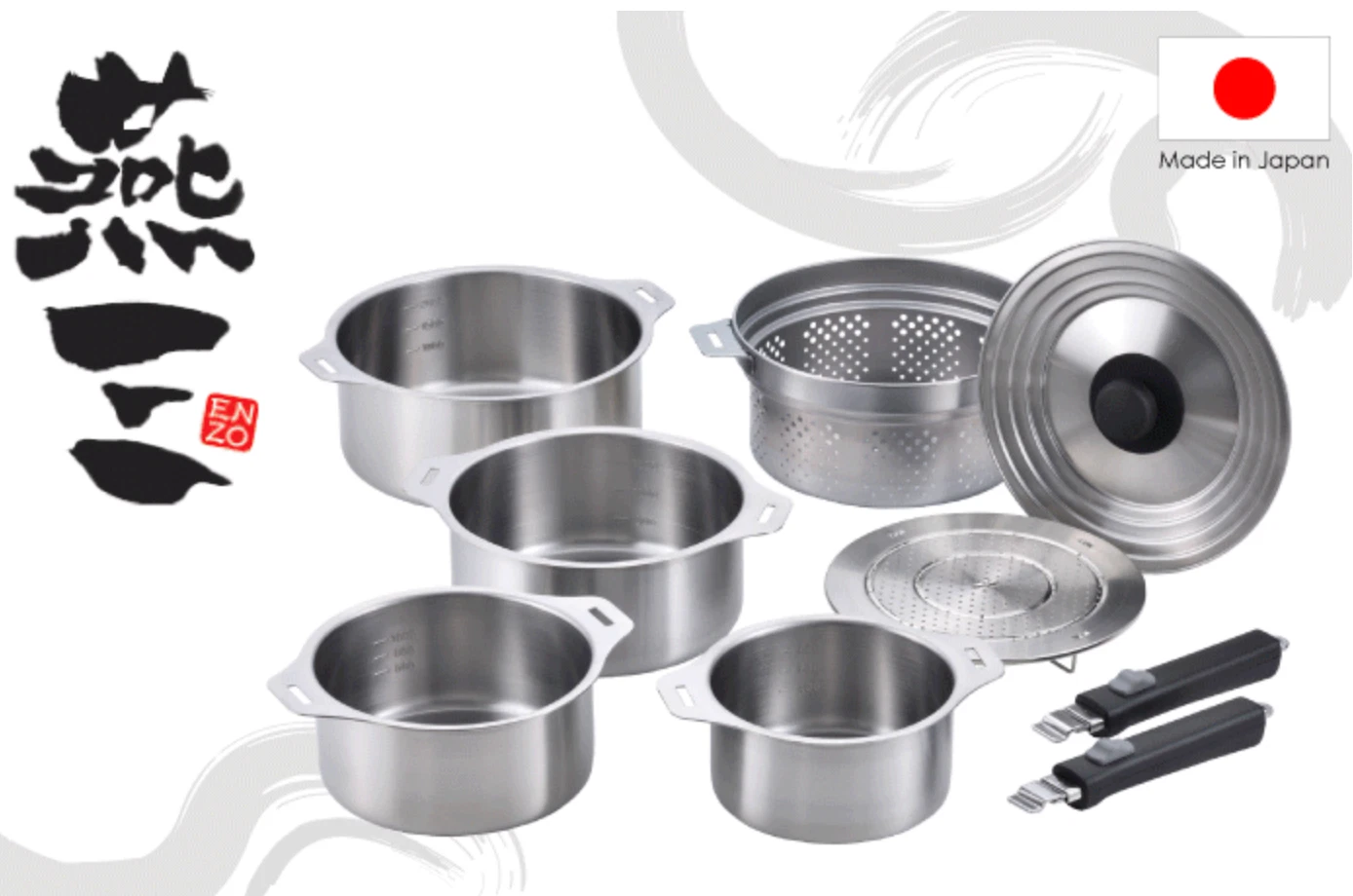 Tsubame IH Detachable Handle 4-Pot Set Stainless Japan Made EM-033 New