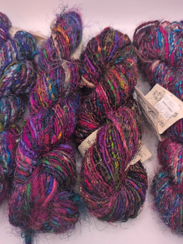 100 g de hilo de seda Sari reciclado hilado a mano tejido ganchillo multicolor lote 5 Foto 3 de 4