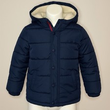 Baby Gap Toddler Puffer Jacket 4T Navy Blue Sherpa Lined Hood Coat NWT