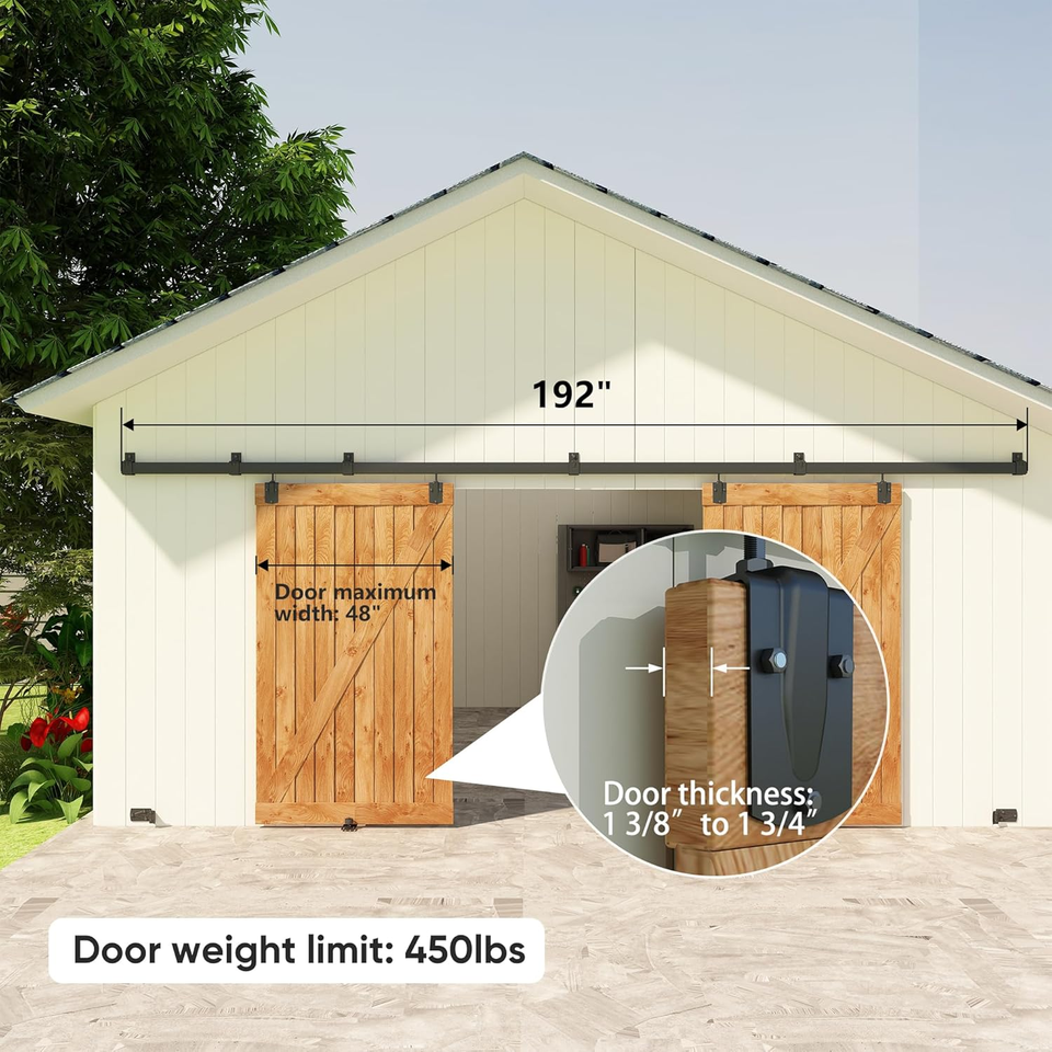 16FT Box Rail Exterior Barn Door Hardware Kit, Heavy Du Sliding Door ...