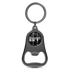 Ford Mustang GT Logo Carbon Fiber Flat Bottle Opener Black Metal Key Chain