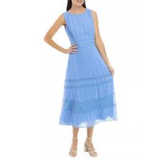 Taylor Sleeveless Floral Embroidered Midi Dress Chambray Blue- Size 10