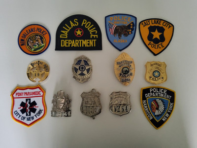 7 Abzeichen Repliken Polizei USA + 6 Patches, Top Zustand!!!