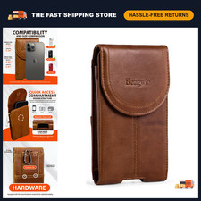 Premium Genuine Leather Cell Phone Holster with Belt Clip - Durable Phone Pouch