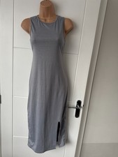 Grey Sleeveless Midi Dress Womens Size S Bodycon Side Split