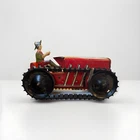 Marx U.S.A Toys Vintage Red Climbing Tractor With Driver Working With Winder No2