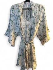 Victoria  s Secret 2 Piece Floral Satin Lace Robe  Nightie Set L/XL
