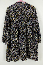 Zara sz S Oversized Mini Babydoll style Dress black & floral print 3019