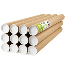 Paclord 3" x 36" Made in USA Kraft Paper Mailing Tube, 12 Tubes, 24 Caps