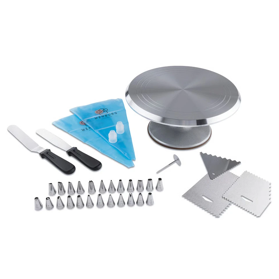 Wenburg Tortendeko Set Sacca da Pasticcere Tortiera Giradischi Acciaio Inox Base - Immagine 2 di 4