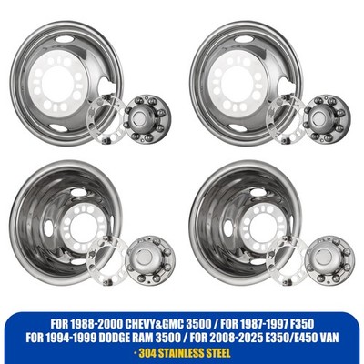 For Ford E350 E450 Van 16'' Dual Wheel Simulators HubCaps Dually Rim Skins Covers