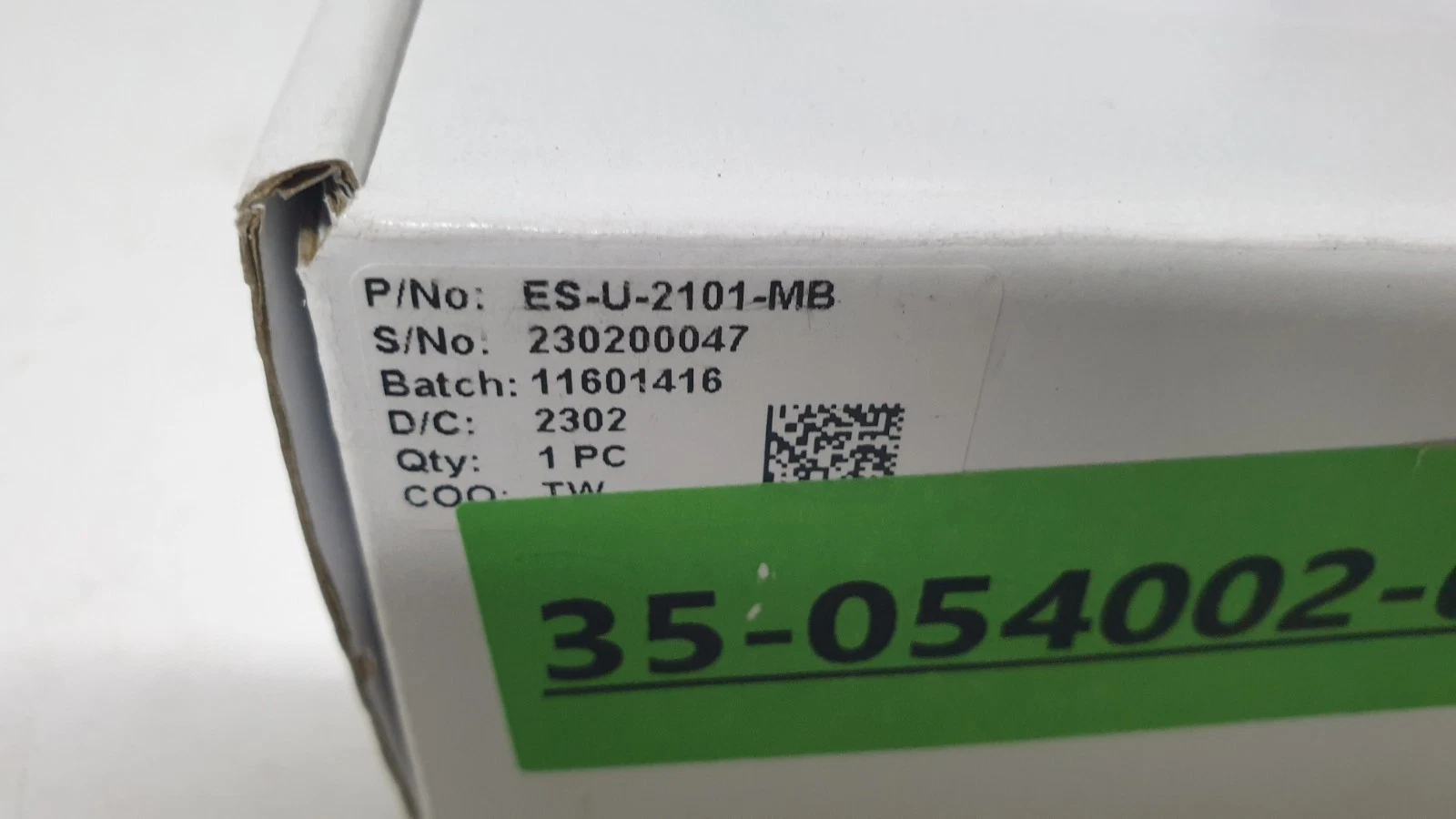 Box label: P/N ES-U-2101-MB, Qty 1 PC, COO TW
