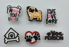 Dog Lovers Shoe Charms Set 6 Crocs Pug Paw Print Bone Heart Puppy Accessory