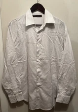 Perry Ellis Mens Long Sleeve Dress Shirt Size Large White Pattern