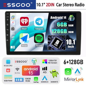 6GB+128GB QLED 10.1" 2DIN Voiture Stereo Radio Carplay Android 15 8-core Naviguez WIFI